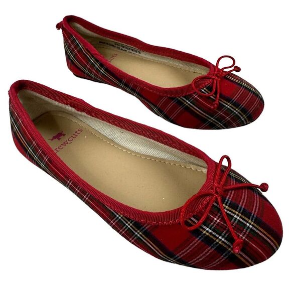 J. Crew Crewcuts Toddler Girls Sz 10c Red Tartan Plaid Ballet Flats Slip On Bow - Picture 1 of 11